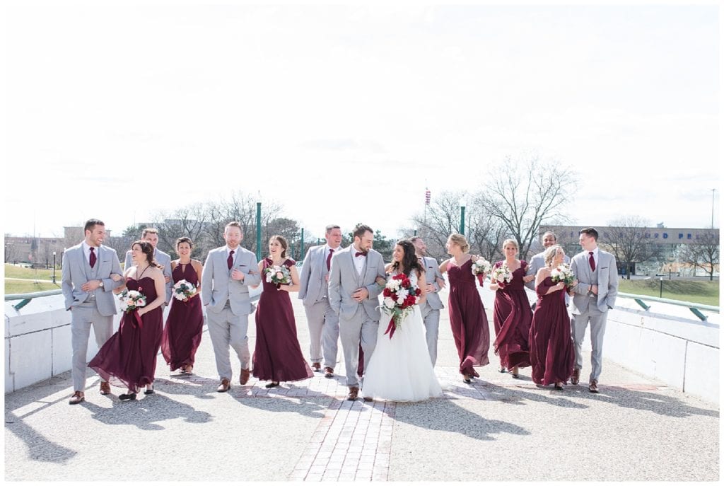 Full bridal party wedding day downtown Grand Rapids Michigan.