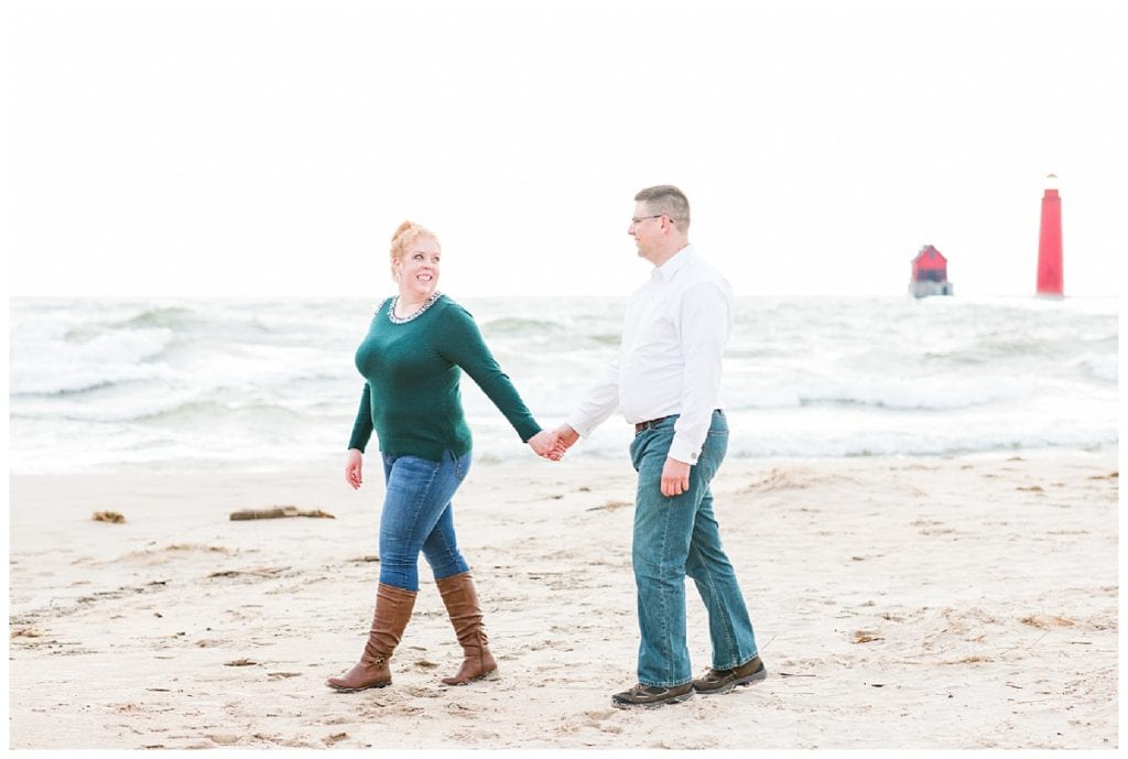 Grand Haven State Park beach engagement with Leidy & Josh Photography.