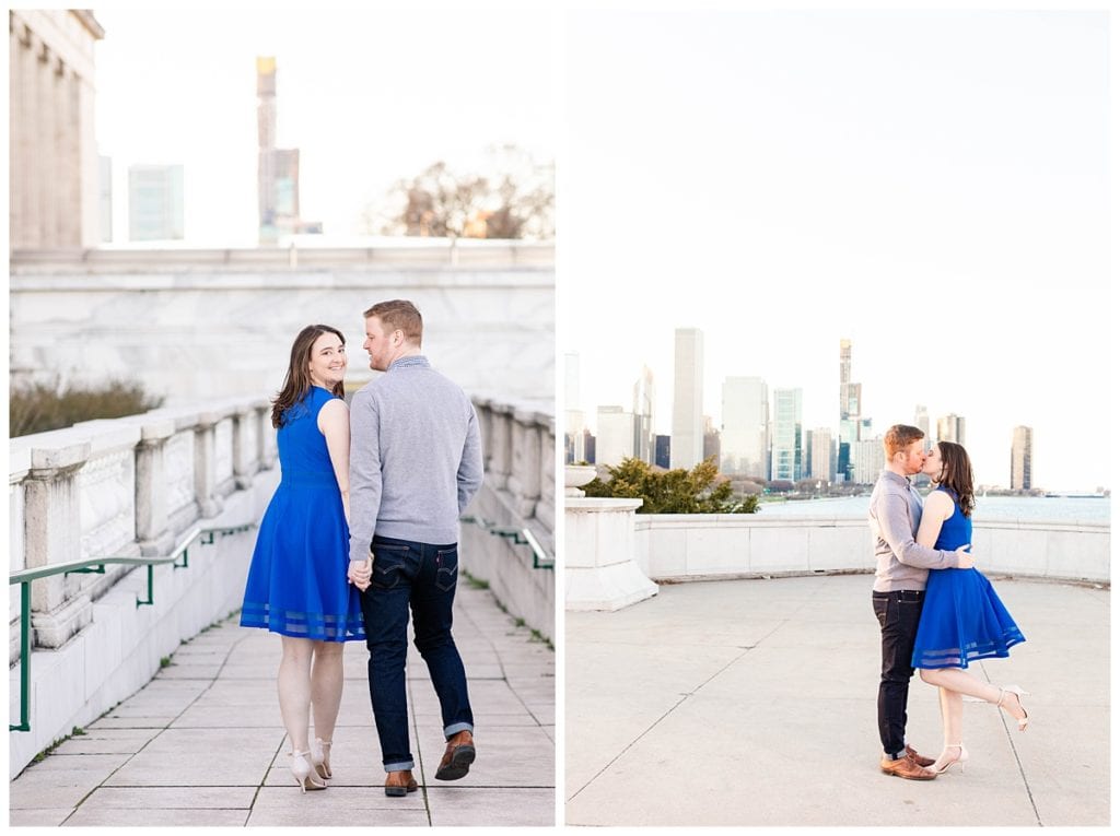 Downtown Chicago Engagement Session with sunset over Chicago skyline.