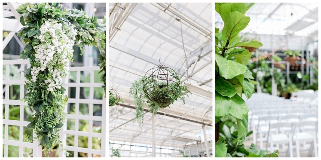 Greenhouse wedding details at Downtown Market for wedding ceremony.