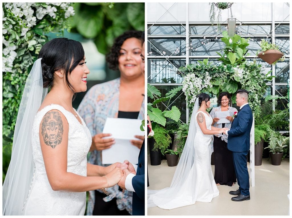 Downtown Market wedding ceremony in greenhouse.
