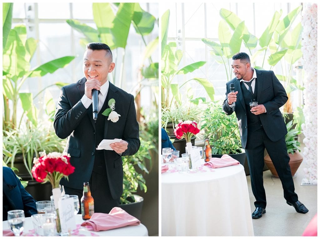 Best men give speech to groom on wedding day at Downtown Market.