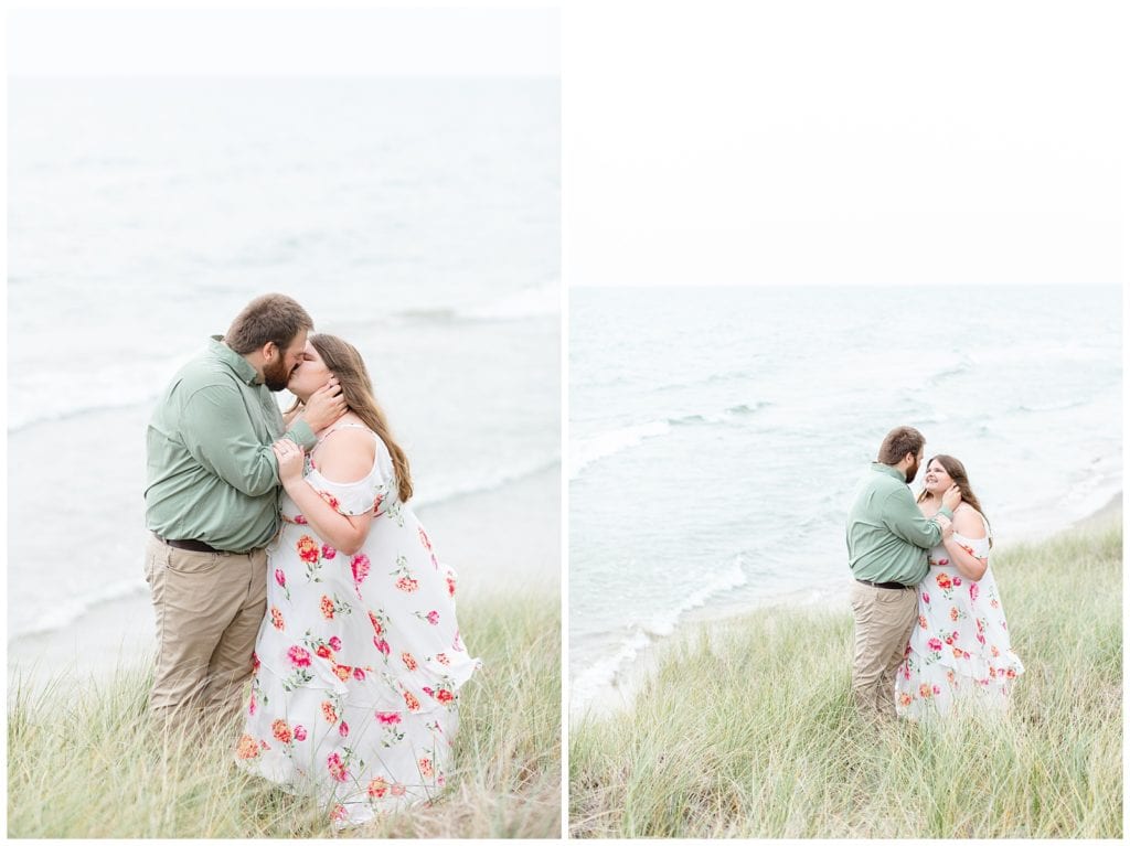 Soft and romantic beach engagement in Holland Michigan.