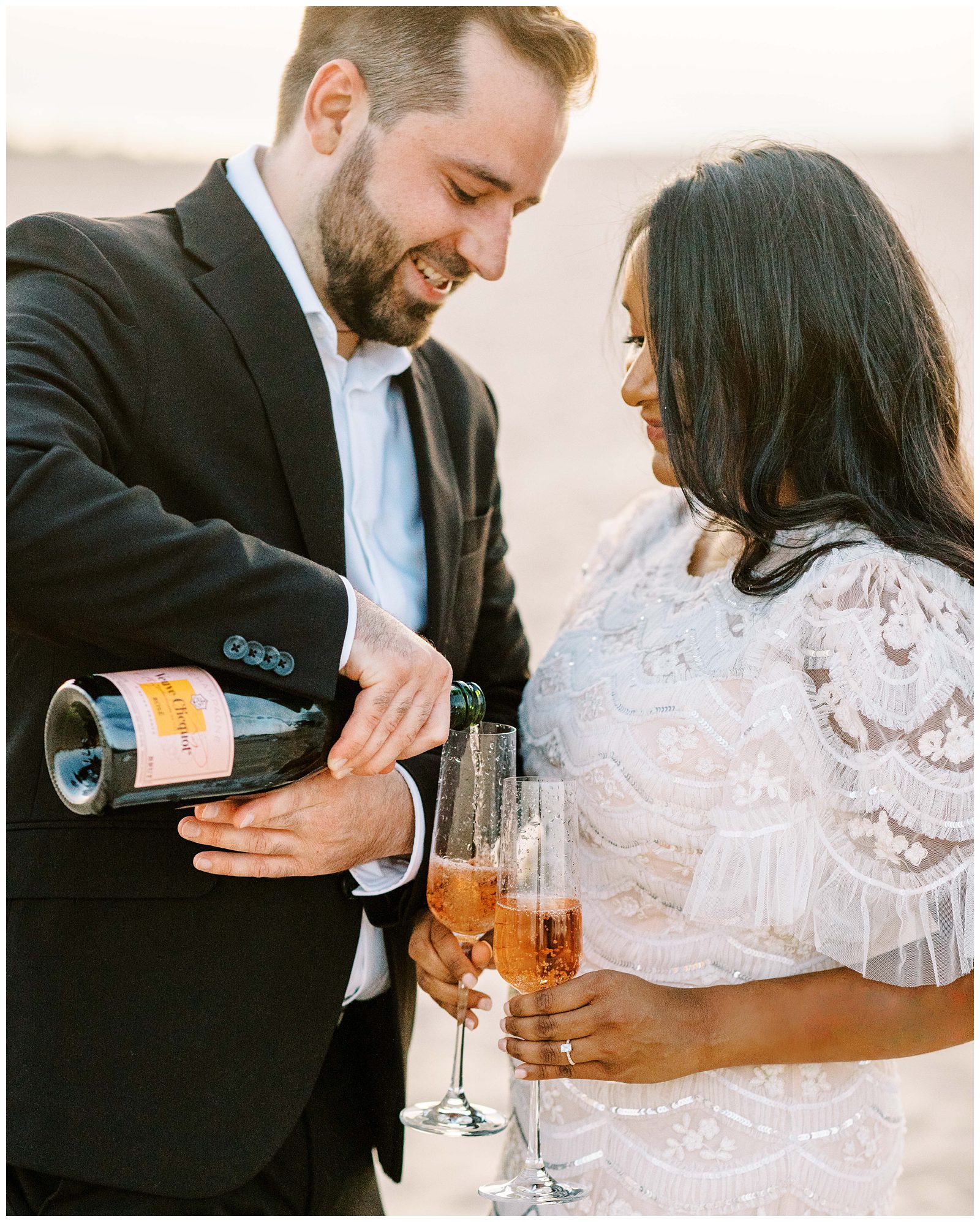 Champagne pop engagement photos