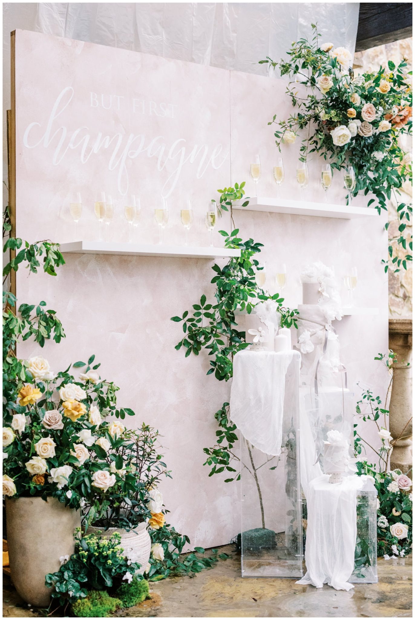 Champagne Wall at Wedding Reception