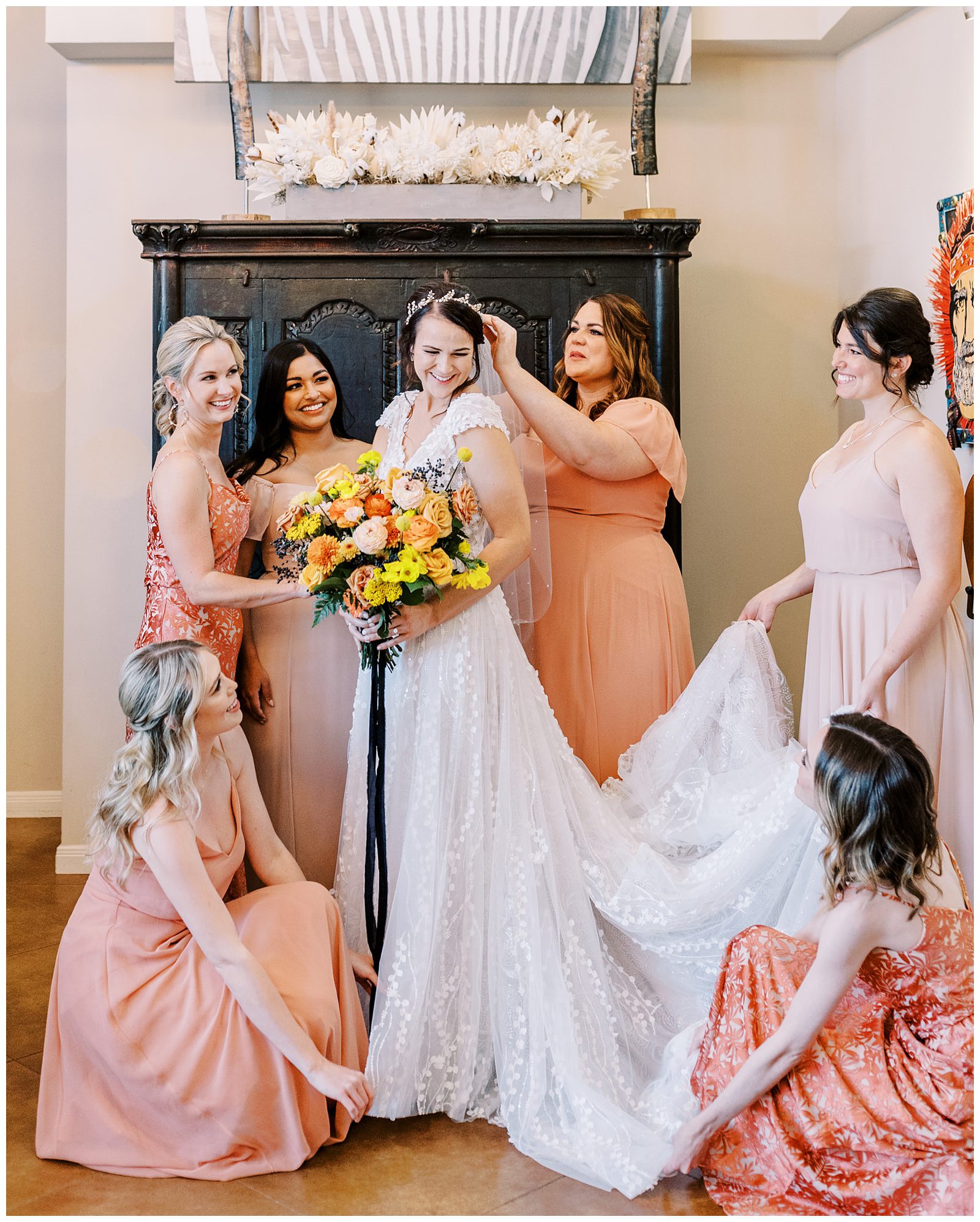 Bride and bridesmaids getting ready photos